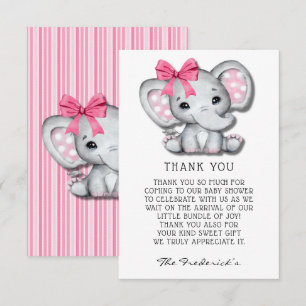 Pink Grey Elephant Baby Shower Thank You Cards
