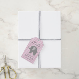 Pink grey elephant baby shower thank you favour ta gift tags