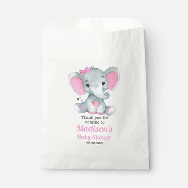 Pink Grey Elephant Favour Bag, Customise your text Bags (Front)