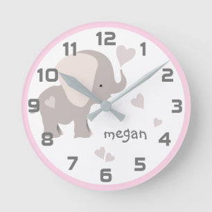 Pink Grey Elephant Heart Wall Clock