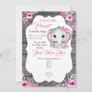 Pink Grey Elephant Invitation Card