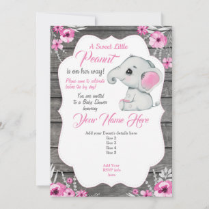 Pink Grey Elephant Invitation Editable Pink