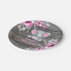 Pink Grey Elephant Plate 4 Baby Shower, Birthday