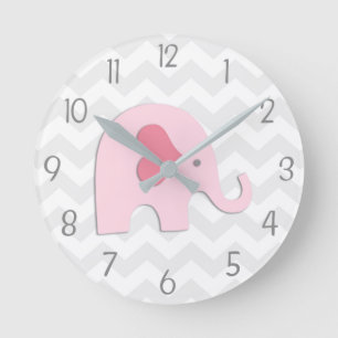 Pink Grey Elephant Wall Clock