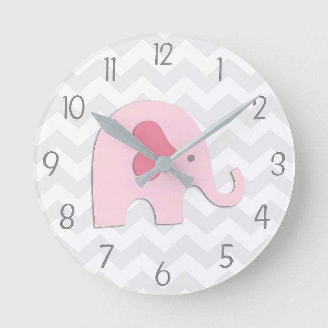 Pink Grey Elephant Wall Clock (Front)