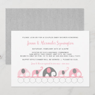 Pink Grey Elephants Couples girl Baby Shower Invitation