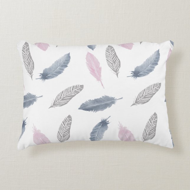 Pink Grey Feathers Cushion (Front)