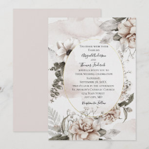 Pink Grey Floral Botanical Elegant Formal Wedding Invitation