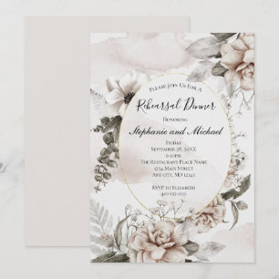 Pink Grey Floral Botanical Elegant Formal Wedding  Invitation