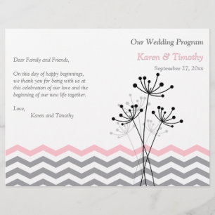 Pink, Grey Floral, Chevron Wedding Program