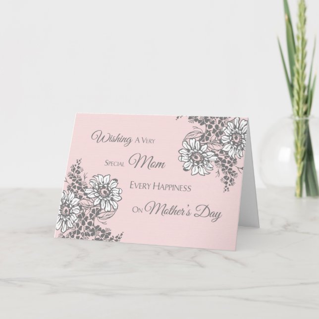 Pink Grey Floral Happy Mother's Day Card (Front)