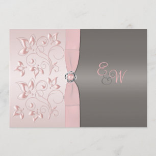 Pink, Grey Floral Monogram Wedding Invitation