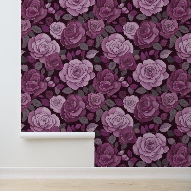 Pink Grey Floral Roses Wallpaper (Application)