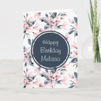Pink & Grey Floral Watercolor Pattern Birthday