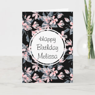 Pink & Grey Floral Watercolor Pattern Birthday Card