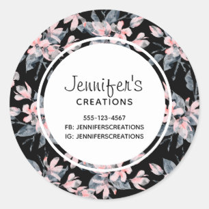 Pink & Grey Floral Watercolor Pattern Business Classic Round Sticker