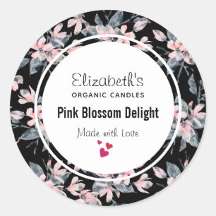 Pink & Grey Floral Watercolor Pattern Candle Soap Classic Round Sticker