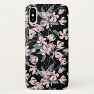 Pink & Grey Floral Watercolor Pattern iPhone X Case