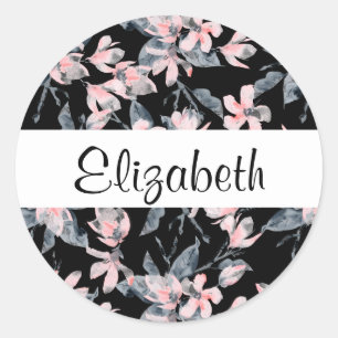 Pink & Grey Floral Watercolor Pattern Classic Round Sticker