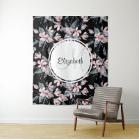 Pink & Grey Floral Watercolor Pattern Monogram