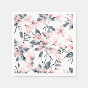 Pink & Grey Floral Watercolor Pattern Napkin
