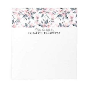 Pink & Grey Floral Watercolor Pattern Notepad