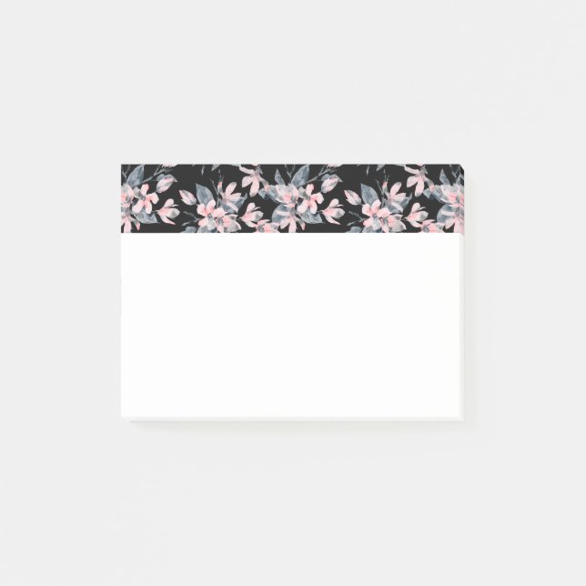 Pink & Grey Floral Watercolor Pattern Post-it Notes (Front)
