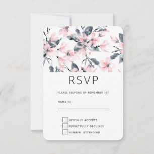 Pink & Grey Floral Watercolor Pattern RSVP Card