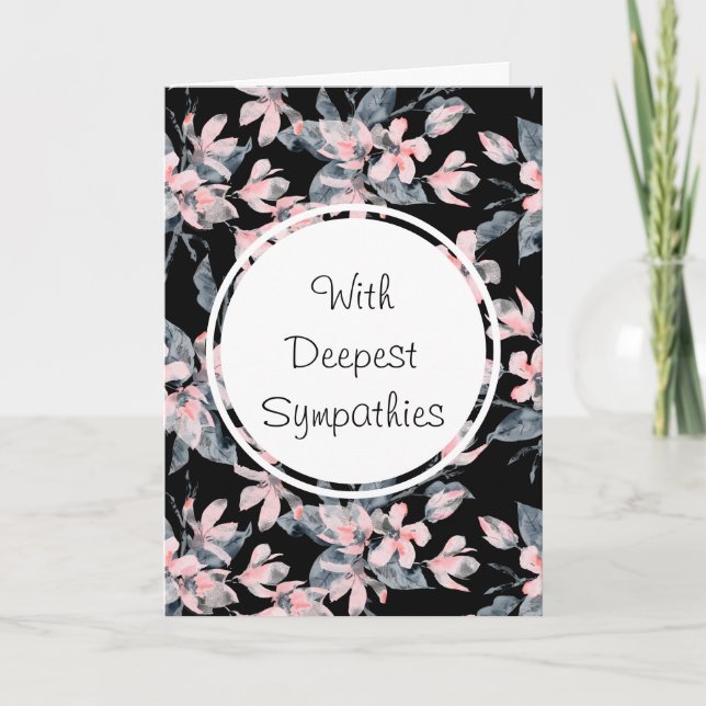 Pink & Grey Floral Watercolor Pattern Sympathy Card (Front)