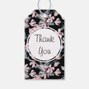 Pink & Grey Floral Watercolor Pattern Thank You Gift Tags