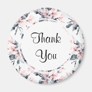 Pink & Grey Floral Watercolor Pattern Thank You Magnet