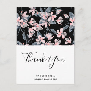 Pink & Grey Floral Watercolor Pattern Thank You Postcard