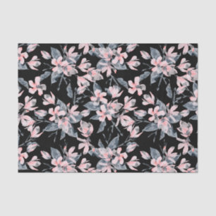 Pink & Grey Floral Watercolor Pattern Tissue Paper
