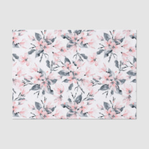 Pink & Grey Floral Watercolor Pattern Tissue Paper