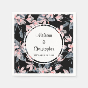 Pink & Grey Floral Watercolor Pattern Wedding Napkin