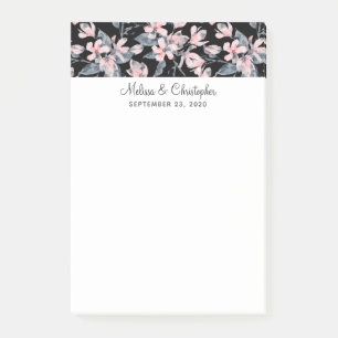 Pink & Grey Floral Watercolor Pattern Wedding Post-it Notes