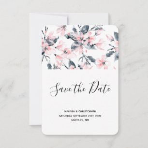Pink & Grey Floral Watercolor Pattern Wedding Save The Date