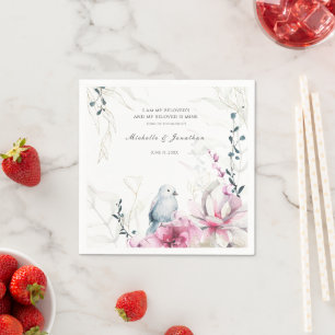 Pink Grey Floral with Dove Christian Bible Wedding Napkin