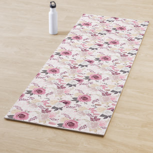 Pink & Grey Floral Yoga Mat – Stylish