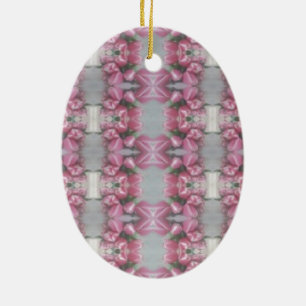 Pink Grey Flower Tulip Mirror Pattern Cross Square Ceramic Tree Decoration