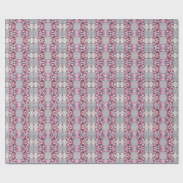 Pink Grey Flower Tulip Mirror Pattern Cross Square Wrapping Paper (Flat)