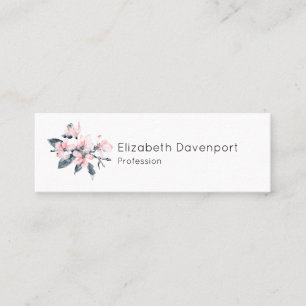 Pink & Grey Flowers Classy Watercolor Mini Business Card
