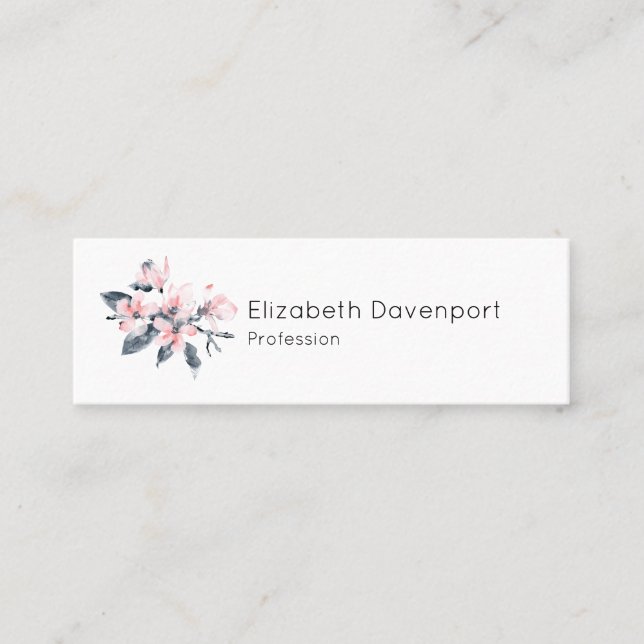 Pink & Grey Flowers Classy Watercolor Mini Business Card (Front)