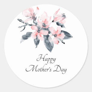 Pink & Grey Flowers Classy Watercolor Mother's Day Classic Round Sticker