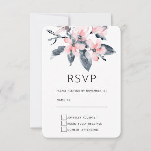 Pink & Grey Flowers Classy Watercolor RSVP Card
