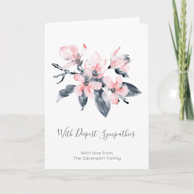 Pink & Grey Flowers Classy Watercolor Sympathy Card (Front)