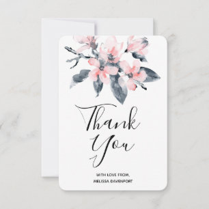 Pink & Grey Flowers Classy Watercolor Thank You Card