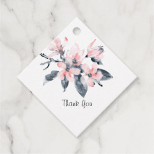 Pink & Grey Flowers Classy Watercolor Thank You Favour Tags