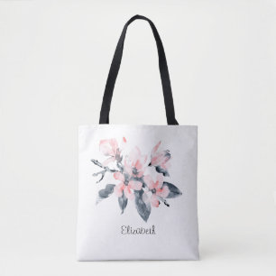 Pink & Grey Flowers Classy Watercolor Tote Bag