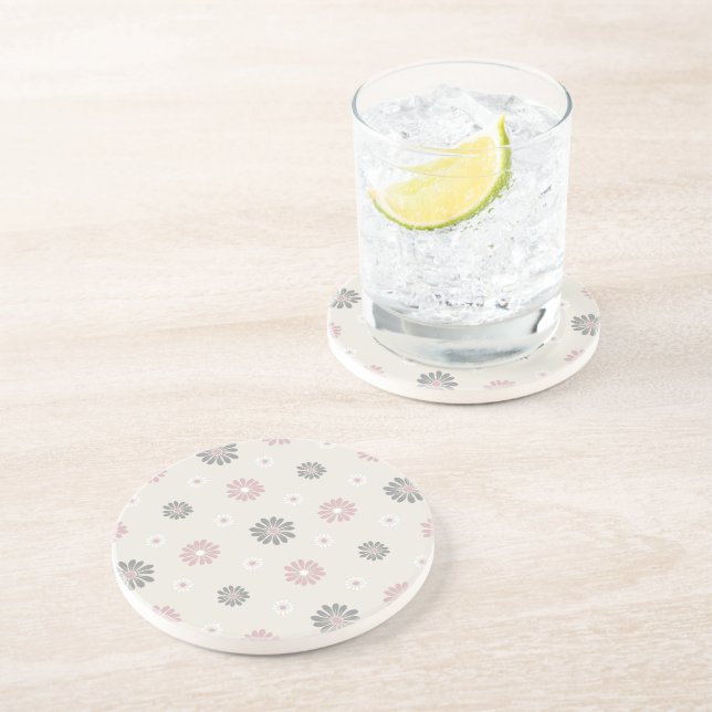 Pink & Grey Flowers Coaster (Side)